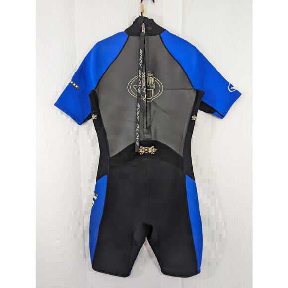 BODY GLOVE! SONIC BLACK, MARINE BLUE SHORT SLEEVE SHORTIE 3 MIL WETSUIT! SZ XL - Picture 5 of 11